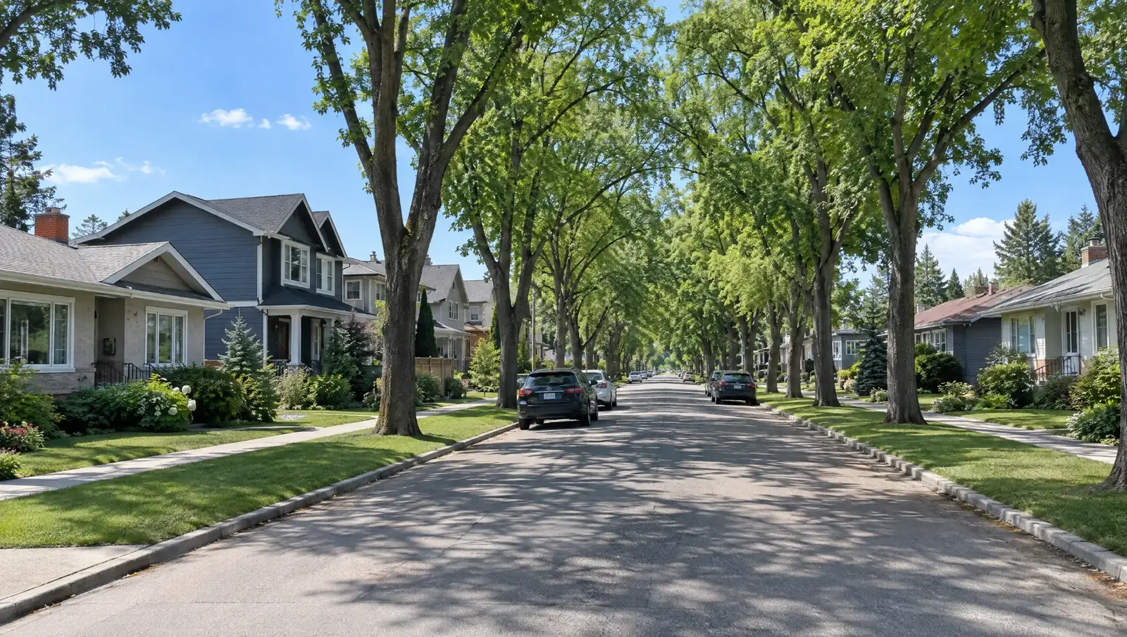 A sunny residential street in Edmonton