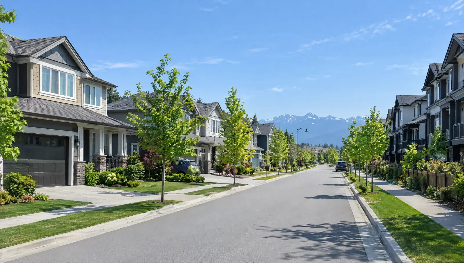 A sunny residential street in Langley